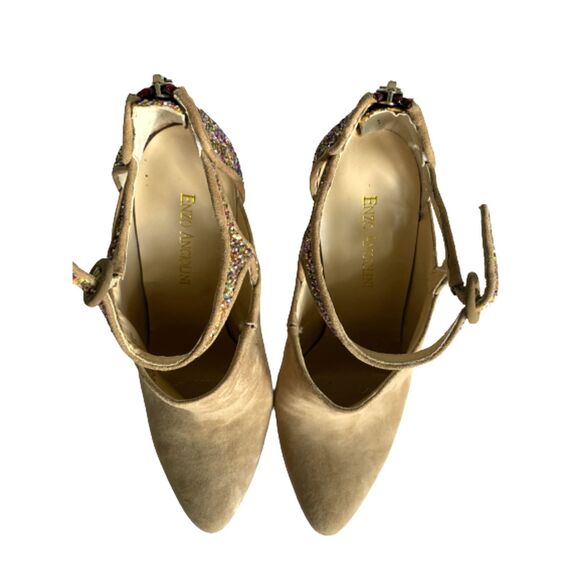 Enzo Angiolini Suede Glitter Strappy Ankle Booties Heels Back Zip 4.5” Sz 8.5M - Picture 7 of 9